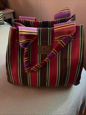 Güneş Swim x Madewell Striped Tote Bag in purple and rust